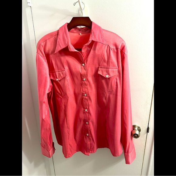 Shiny Pink taffeta cowgirl western pearl snap shirt XXL - Picture 1 of 2